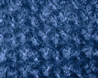 Navy Rosebud Cuddle Minky Fabric, Sold by The Yard