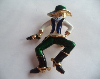 Vintage Signed Sphinx Cowboy White Shirt Brooch/Pin