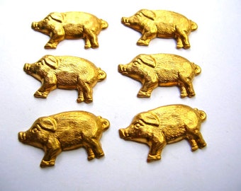 Pig Stampings - Brass Findings Lot - Pig Findings - Brass Hogs