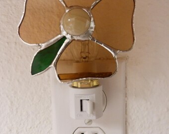 Brown Flower Night Light, Real Stained Glass, Kitchen Bathroom Bedroom Decor, U L Certified, Birthday Gift For Man Mom Teen, nightlight
