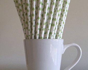 CLEARANCE Shamrock Paper Straws St. Patricks Day Irish Wedding Party Supplies Clover Party Decor Bar Cart Cake Pop Sticks Mason Jar Straws