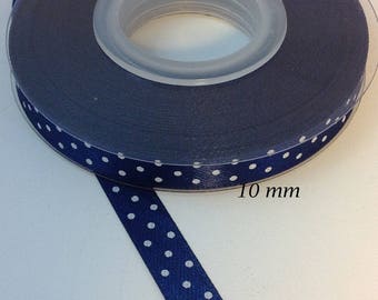 Ribbon satin 10 mm Navy shiny dots
