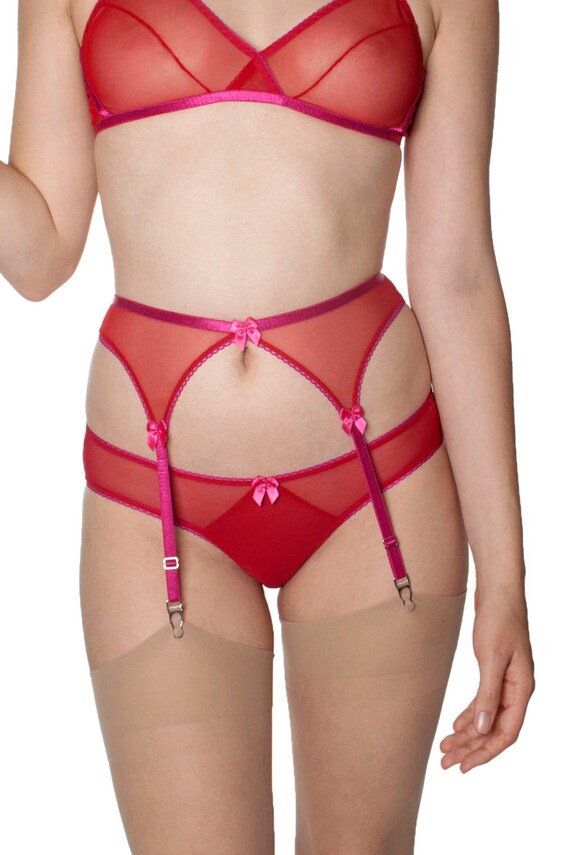 Elle red panties red lingerie mesh panties mesh underwear