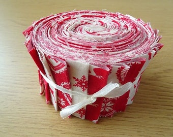 40 Jelly Roll Strips 100% Cotton Patchwork Fabric ~ Christmas Red