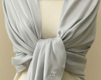 Wedding party, bridesmaids, gift idea, Silver gray shawl, pashmina scarf bridesmaid gift, personalized gifts