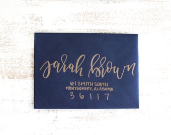 Copper and Navy Calligraphy Envelope Addressing
