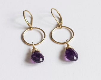 Gold Dangle Earrings / Gemstone Earrings / Handmade Jewelry / Bohemian Jewelry / Wedding Jewelry / Amethyst Earrings / Amethyst Jewelry