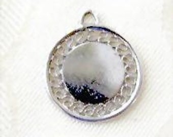 Disc Charm to Inscribe Vintage Sterling Silver
