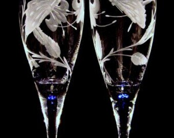 Wedding Glasses, Personalized Wedding Glasses, Custom Wedding Glasses, Hand Engraved, Luxury Wedding, Fine Art, Art Glass, Glass Art