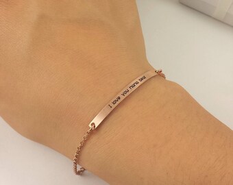 14k Rose Gold Bracelet, Custom Bar Bracelet, Mama Bear Bracelet, Custom Engraved Bracelet, Personalized Bar, Rose Gold Bar Bracelet