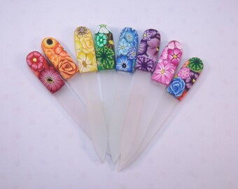 Your Choice Color Crystal Glass Nail File Handcrafted Polymer Clay Covered Purse Size Millefiori Floral