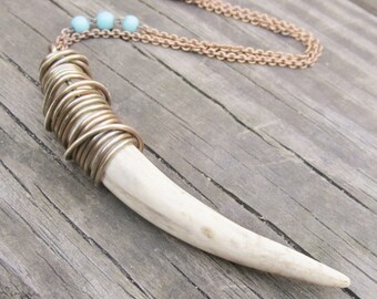 Antler Necklace Wire Wrap Necklace Horn Necklace Rustic Jewelry Antler Jewelry DanielleRoseBean Long Necklace Deer Antler