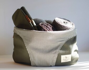 Large Project Bag in Khaki, Knitting bag, Knitting Wristlet