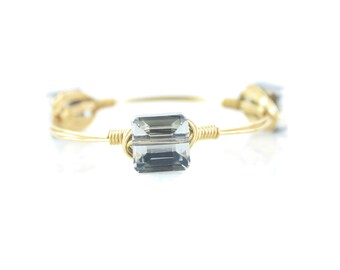 Gray Crystal Wire Wrapped Bangle, Wire Wrapped Bracelet, Wire Bangle