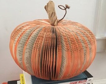 large recycled book page paper pumpkin decoration centerpiece fall Thanksgiving