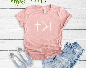 God is Greater than the Highs and Lows Christian T Shirts for Women - Graphic Tees for Women - Tshirts with Sayings - Graduation Gifts