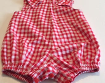 Red gingham romper suit