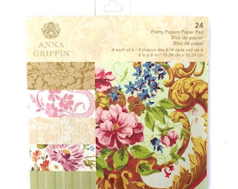 Pretty Paper by Anna Griffin, Pretty Paper Collection, Vintage Style Cardstock,6x6 Paper, Statement Scrapbooking,Vintage Floral Print