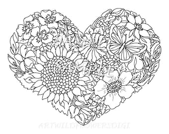 adult teen color sheet heart handmade wildflower flower coloring page instant download slumber - Teen Color Pages adult teen color sheet heart handmade wildflower flower coloring page instant download slumber - Teen Color Pages