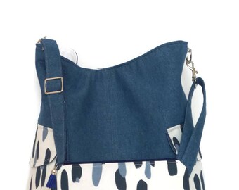 Cross body Tote Bag and matching zipper pouch / Cross body Bag / Shoulder Bag / Tote Bag/ Handbag / Purse / Tote/ denim Bag / Blue