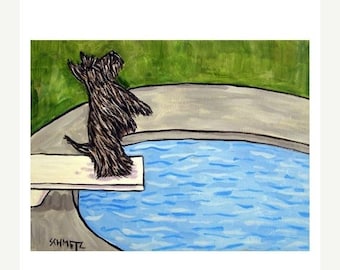 Scottish Terrier at the Pool Dog Art Print