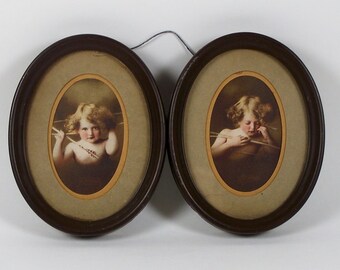 Antique Framed Print Cupid Awake Cupid Asleep M B Parkinson Double Tin Frame