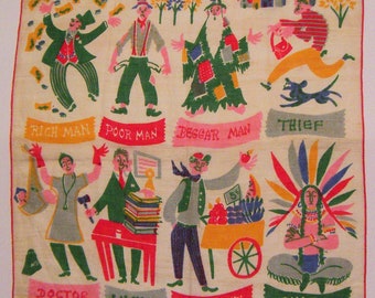 Vintage Designer Carl Tait "Rich Man Poor Man" Handkerchief