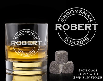 Personalized Whiskey Glass - Groomsman Gift - Whiskey Stones - Engraved Scotch Glass - Wedding Gift - Best Mans Gift - Wedding Keepsake