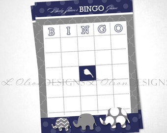 Elephant Baby Shower Bingo Game - Navy - DIY Printable - INSTANT DOWNLOAD