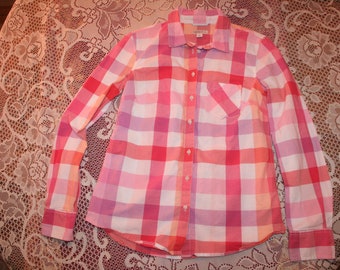 PASTEL PINK PLAID shirt,pink plaid shirt,pink plaid blouse,pink checkered shirt,plaid shirt women,checkered shirt,checkered blouse,small