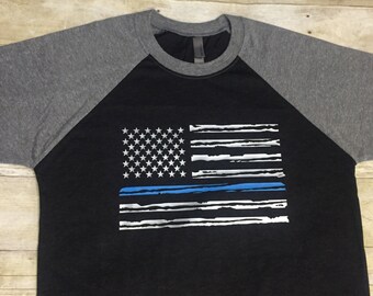 Distressed police wife shirt, police shirt, distressed shirt, police baseball tee