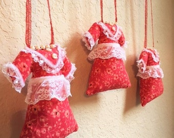 Christmas Ornaments Farmhouse Dresses Set Of 3 Handmade