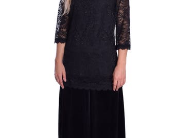 Black Lace Top Blouse Elegant Evening Wear