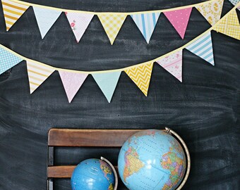 Bunting Banner in Pink, Aqua and Yellow / Baby Girl Nursery Decoration / Baby Shower / Birthday Party
