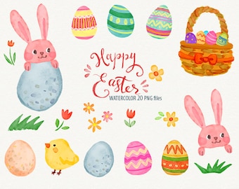 Happy Easter watercolor clipart rabbit clip art, bunny Easter Egg Clipart