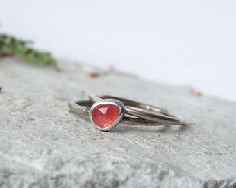 Sapphire ring, rose cut sapphire ring, pink-orange sapphire, stacking set ring, minimalist ring