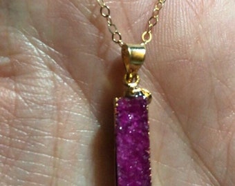 Pink Vertical Druzy Bar Necklace