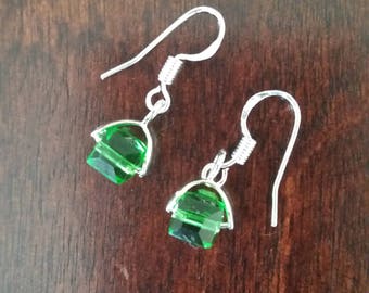 Crystal earrings, Cube earrings, Green earrings, Dangle earrings, Women's earrings, Gifts for her, Gifts under 20