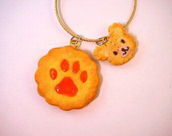 Handmade paws and bear cookies keychain- polymer