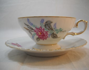 Royal Sealy China TeaCup and Saucer Pink Dahlia Made In Japan Free Shipping