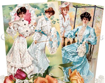Victorian Women Tags - 4 Victorian Vintage Women Tags Download
