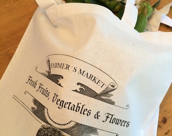 1 Farmers Market Grocery Tote Bag - Vintage Design - 15x16