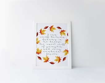 i can smell autumn dancing in the breeze printable · autumn quote · fall decor · autumn art print · fall foliage · fall quote · fall leaves