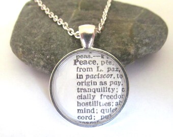 PEACE Definition Necklace - Dictionary Necklace - Peace Necklace - Bronzed or Silver Plated
