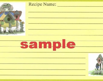 Prim Angel n Birdhouses Recipe Cards ~ R1,handmade,primitive,for gift,country,rustic,kraft,brown kraft,bridal shower,wedding,4x6,birds,