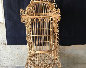 Large Vintage 4ft Rattan Wood Birdcage