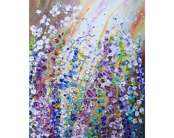 Spring Flowers Painting Abstract Impasto Textured Floral Canvas by Luiza Vizoli Windy Flowers