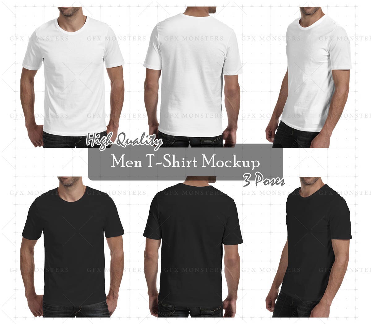 Men Tshirt Mockup PNG / PSD Front Back Perspective
