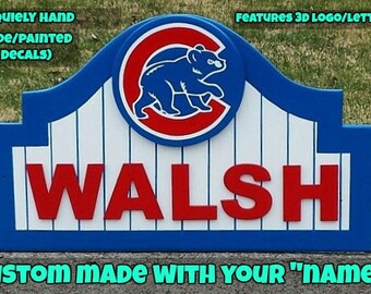 CHICAGO CUBS Sign with your NAME Custom Made, Wood Decor Done in Brillant Team Colors