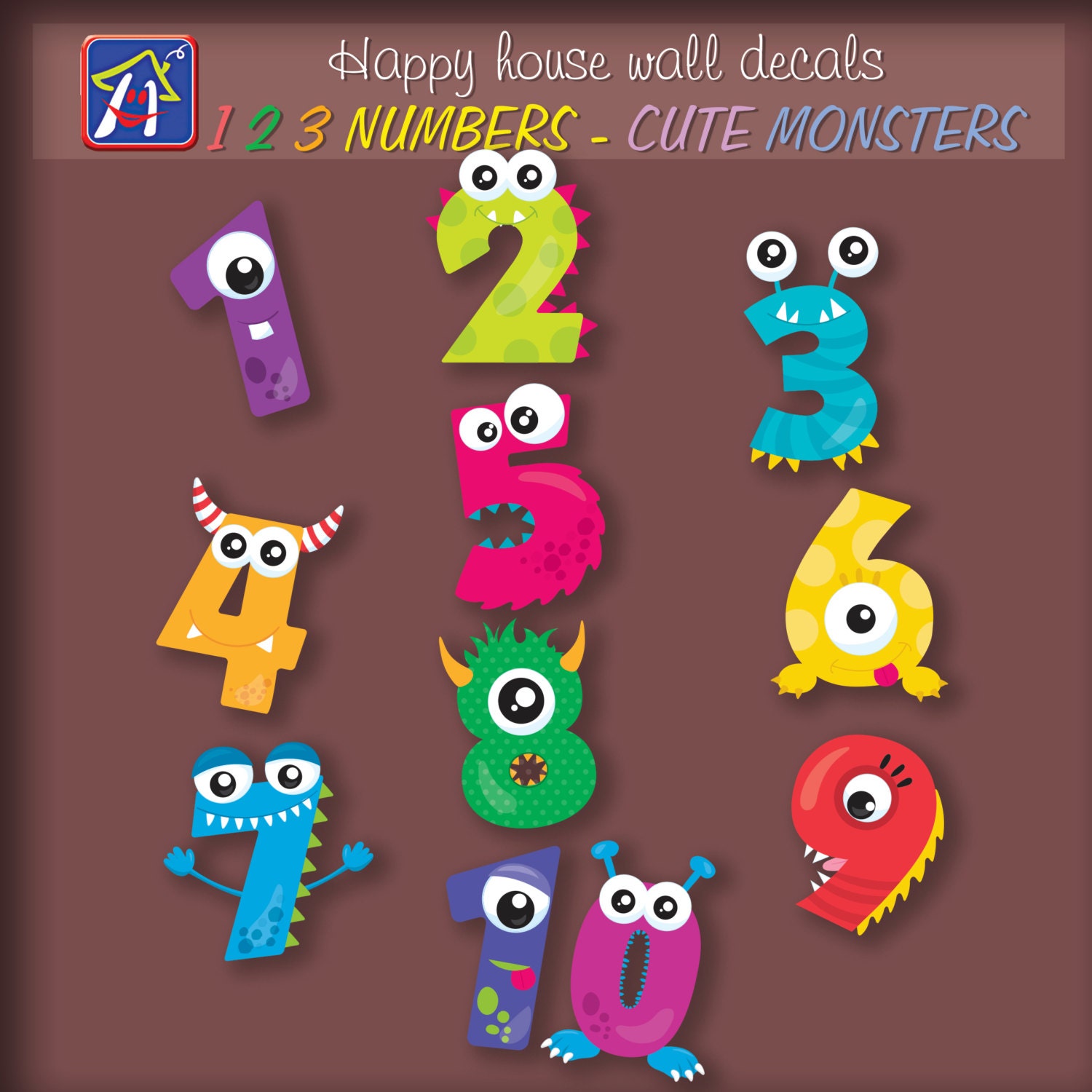 Numbers 123 Cute Monsters wall decals 123 Monster numbers
